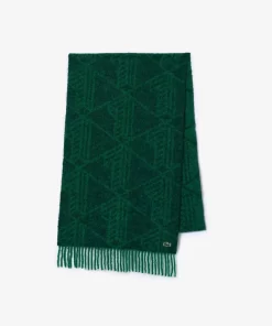 Lacoste Scarves & Stoles-Wool Monogram Jacquard Fringed Scarf