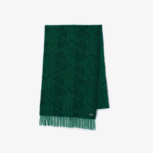 Lacoste Scarves & Stoles-Wool Monogram Jacquard Fringed Scarf