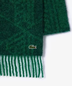 Lacoste Scarves & Stoles-Wool Monogram Jacquard Fringed Scarf