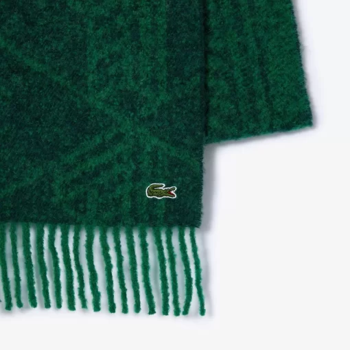 Lacoste Scarves & Stoles-Wool Monogram Jacquard Fringed Scarf