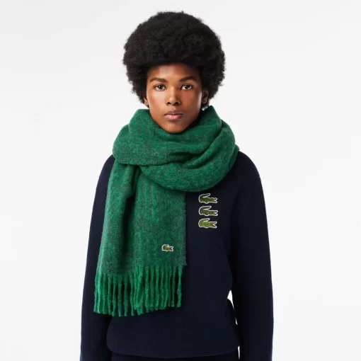 Lacoste Scarves & Stoles-Wool Monogram Jacquard Fringed Scarf