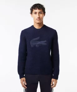 Lacoste Knitwear-Wool Sweater With Quilted Croc Badge