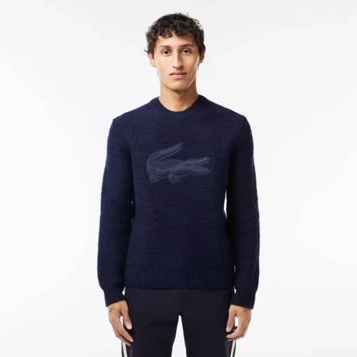 Lacoste Knitwear-Wool Sweater With Quilted Croc Badge