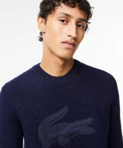 Lacoste Knitwear-Wool Sweater With Quilted Croc Badge