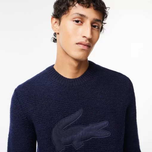 Lacoste Knitwear-Wool Sweater With Quilted Croc Badge