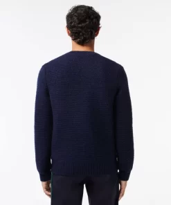 Lacoste Knitwear-Wool Sweater With Quilted Croc Badge