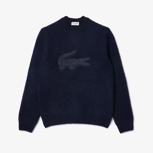 Lacoste Knitwear-Wool Sweater With Quilted Croc Badge