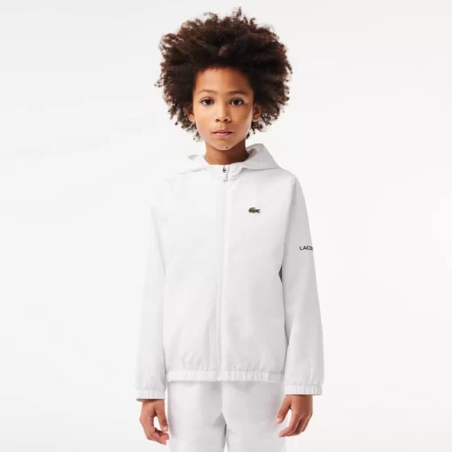 Lacoste Boy Clothing-Zip Front Hooded Sports Jacket With Branding Detail