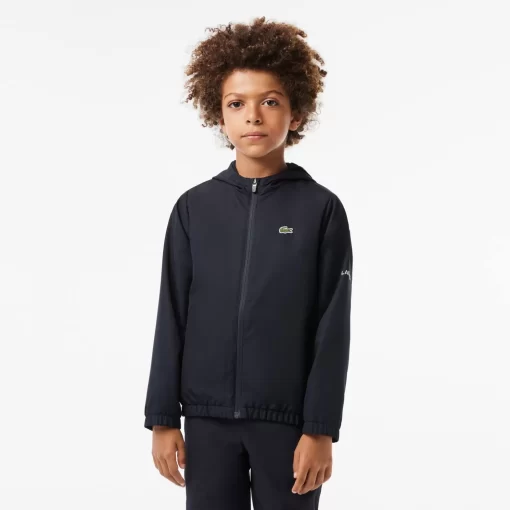 Lacoste Boy Clothing-Zip Front Hooded Sports Jacket With Branding Detail