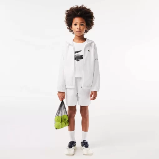 Lacoste Boy Clothing-Zip Front Hooded Sports Jacket With Branding Detail