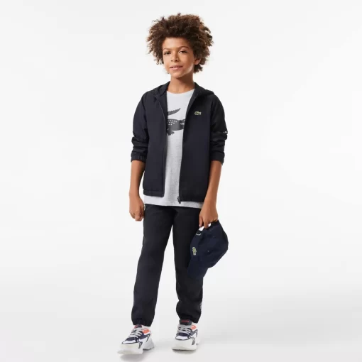 Lacoste Boy Clothing-Zip Front Hooded Sports Jacket With Branding Detail