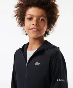 Lacoste Boy Clothing-Zip Front Hooded Sports Jacket With Branding Detail