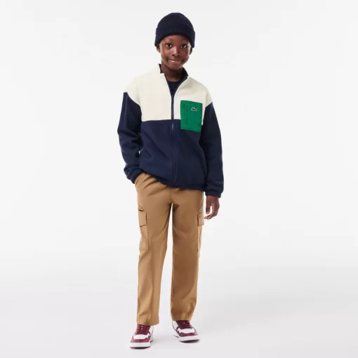 Lacoste Girl Clothing-Zipped Contrast Detail High Neck Sweatshirt