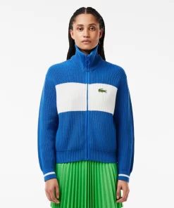 Lacoste Knitwear-Zipped Cotton Colourblock Cardigan