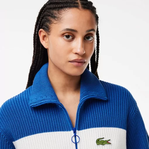 Lacoste Knitwear-Zipped Cotton Colourblock Cardigan