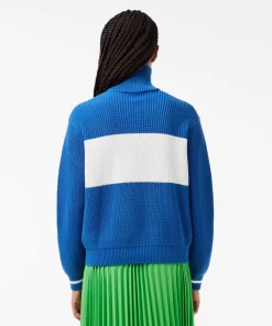 Lacoste Knitwear-Zipped Cotton Colourblock Cardigan