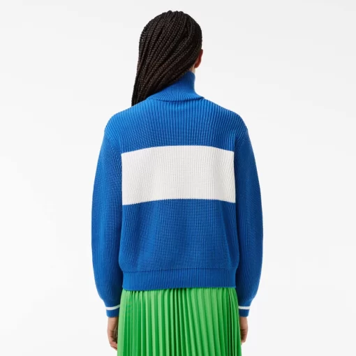 Lacoste Knitwear-Zipped Cotton Colourblock Cardigan