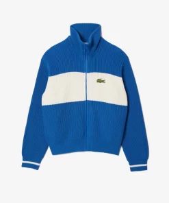 Lacoste Knitwear-Zipped Cotton Colourblock Cardigan