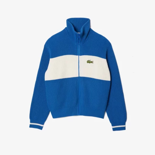 Lacoste Knitwear-Zipped Cotton Colourblock Cardigan