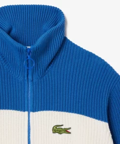 Lacoste Knitwear-Zipped Cotton Colourblock Cardigan