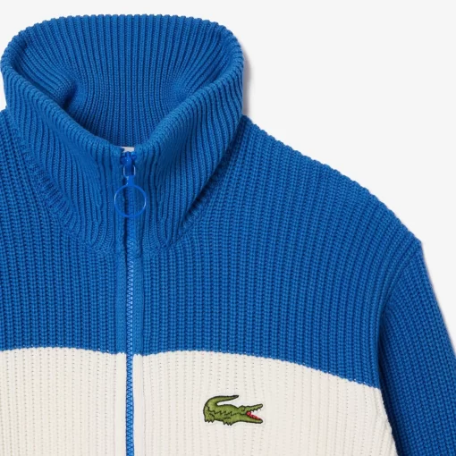 Lacoste Knitwear-Zipped Cotton Colourblock Cardigan