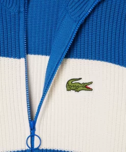 Lacoste Knitwear-Zipped Cotton Colourblock Cardigan