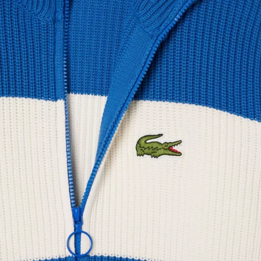 Lacoste Knitwear-Zipped Cotton Colourblock Cardigan